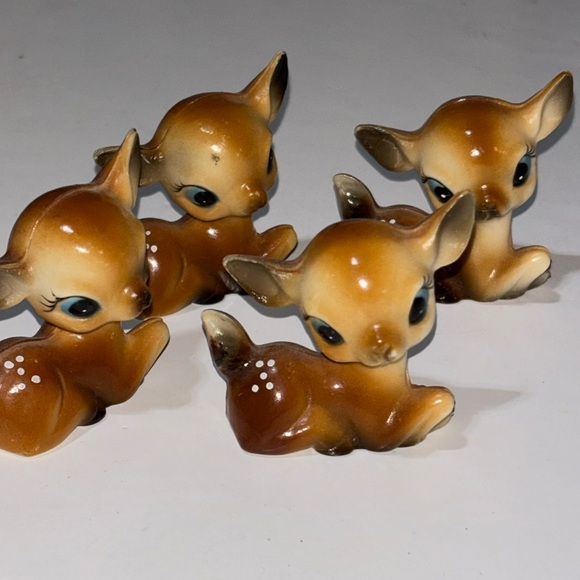 Vtg Set of 4 Miniature Anthropomorphic Deer Fawns Celluloid Figurines Hong Kong